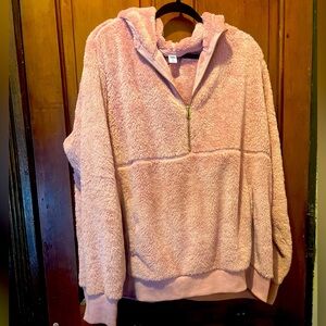 Womens pink fuzzy hooded sweatshirt